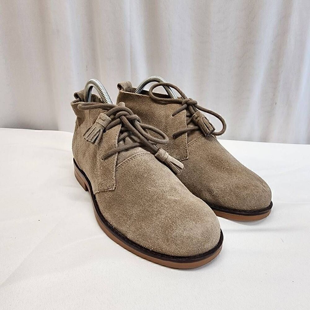 Hush Puppies Size 9M Ankle Boots Soft Suede Leather Tan Round Toe Lace Up